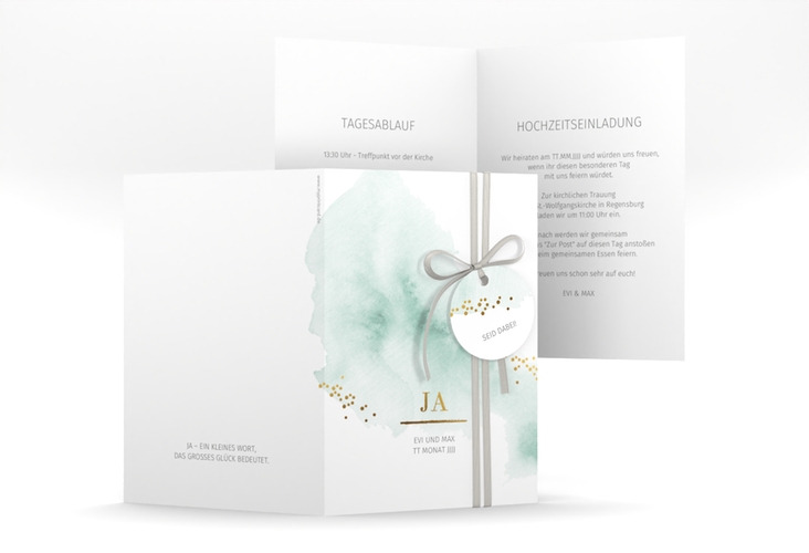 Einladungskarte Hochzeit Pastell A6 Klappkarte hoch mint
