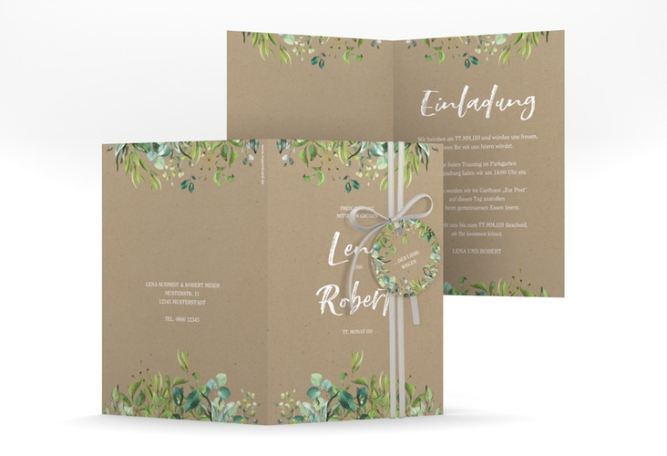 Einladungskarte Hochzeit Natural A6 Klappkarte hoch Kraftpapier hochglanz