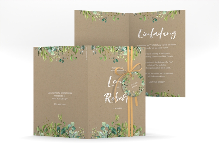 Einladungskarte Hochzeit Natural A6 Klappkarte hoch Kraftpapier hochglanz
