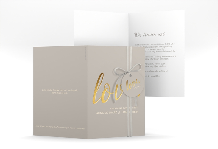 Einladungskarte Hochzeit Glam A6 Klappkarte hoch grau hochglanz