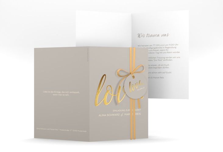 Einladungskarte Hochzeit Glam A6 Klappkarte hoch grau hochglanz