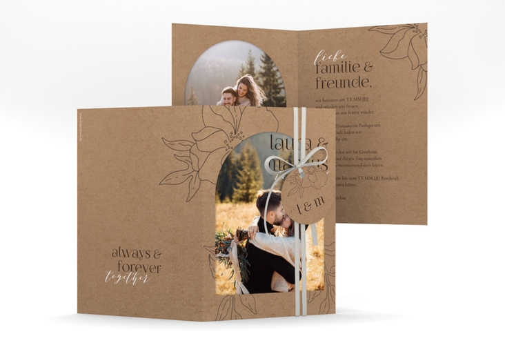 Hochzeitseinladung Alpenblume A6 Klappkarte hoch Kraftpapier hochglanz