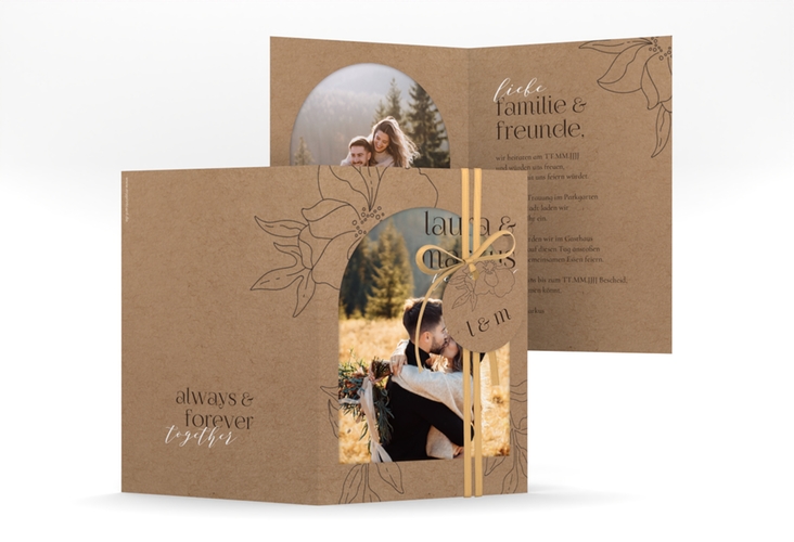 Hochzeitseinladung Alpenblume A6 Klappkarte hoch Kraftpapier hochglanz