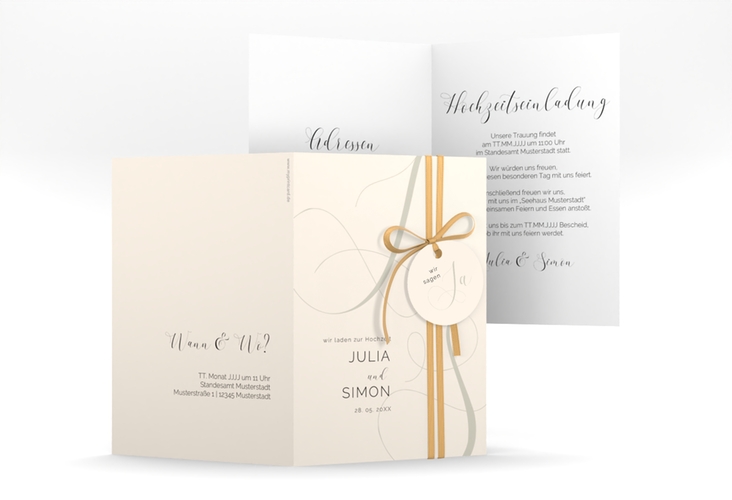Hochzeitseinladung Eheschließung A6 Klappkarte hoch beige mit Gräsern und Trockenblumen für Boho-Hochzeit