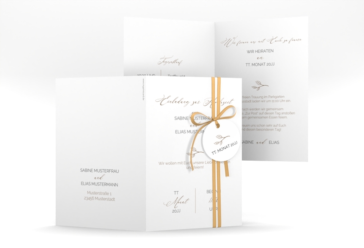 Einladungskarte Hochzeit Plain A6 Klappkarte hoch weiss hochglanz