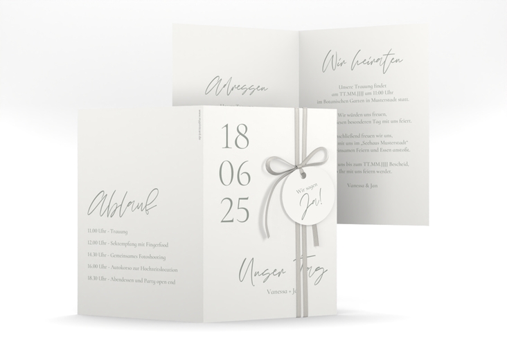 Einladungskarte Hochzeit Day A6 Klappkarte hoch weiss hochglanz mit Datum im minimalistischen Design