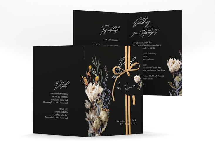 Einladungskarte Hochzeit Darkflower A6 Klappkarte hoch schwarz