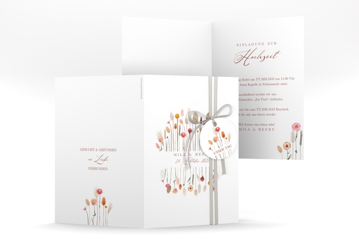Einladungskarte Hochzeit Driedflower A6 Klappkarte hoch weiss hochglanz