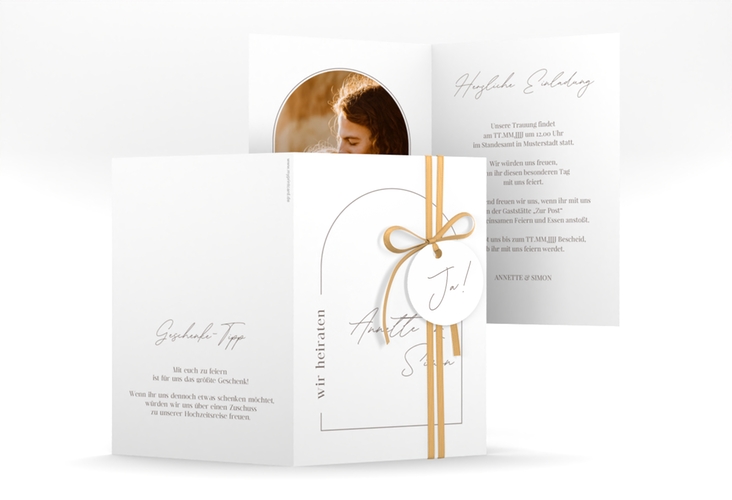 Einladungskarte Hochzeit Rundung A6 Klappkarte hoch weiss