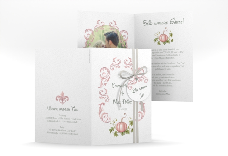 Einladungskarte Hochzeit Märchenhaft A6 Klappkarte hoch rosa hochglanz