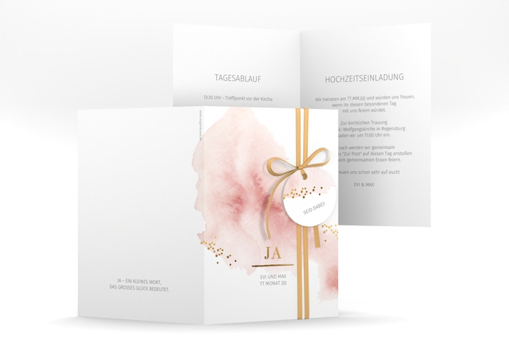 Einladungskarte Hochzeit Pastell A6 Klappkarte hoch rosa