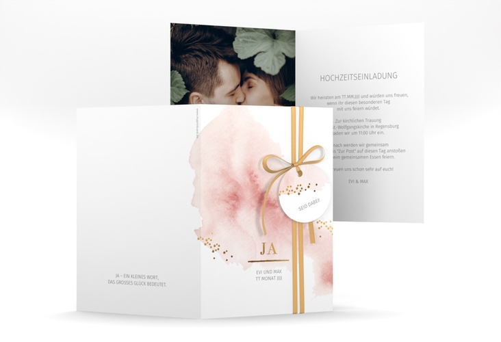 Einladungskarte Hochzeit Pastell A6 Klappkarte hoch rosa