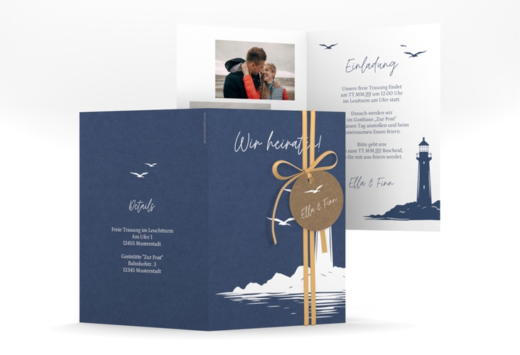 Einladungskarte Hochzeit Leuchtturm A6 Klappkarte hoch