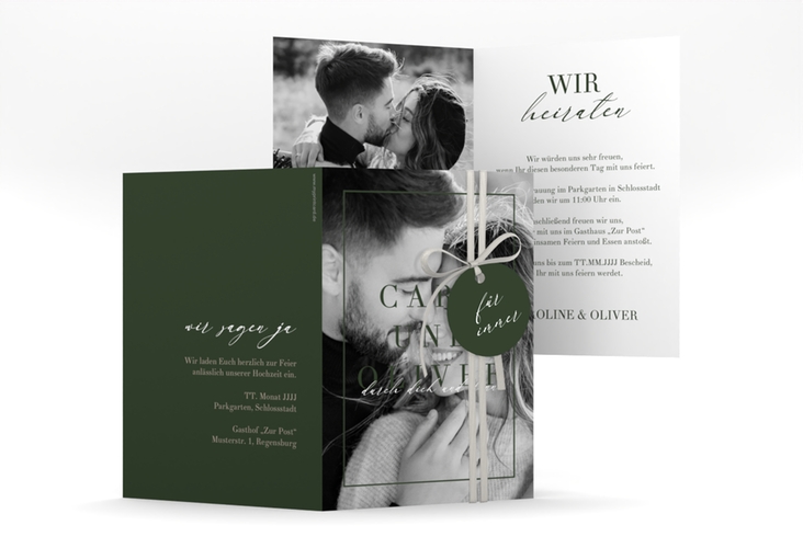 Einladungskarte Hochzeit Moment A6 Klappkarte hoch gruen hochglanz
