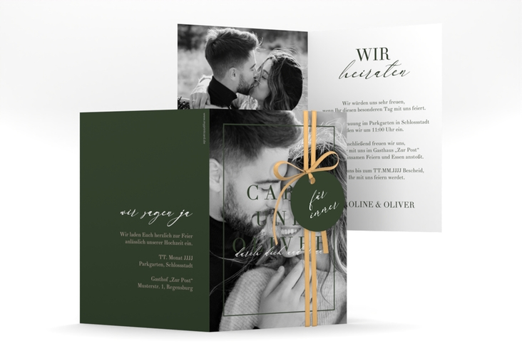 Einladungskarte Hochzeit Moment A6 Klappkarte hoch gruen hochglanz