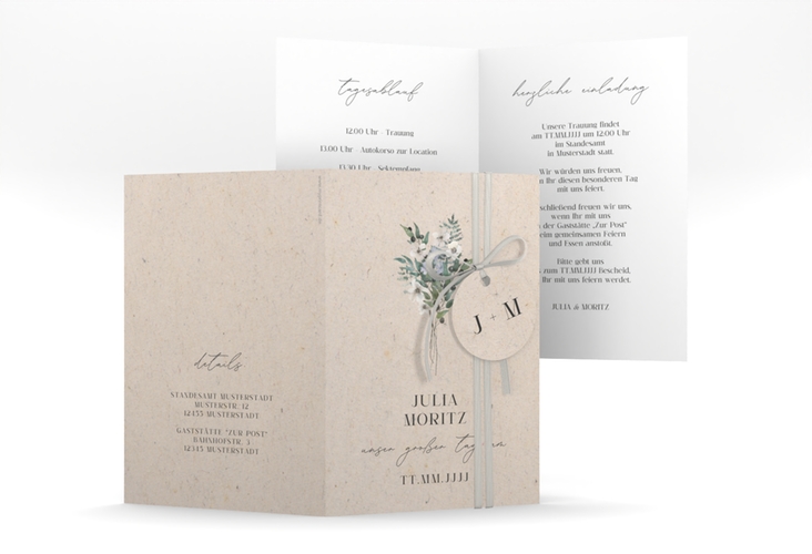 Einladungskarte Hochzeit Sträußchen A6 Klappkarte hoch hochglanz mit kleinem Blumenbouquet im Nostalgie-Design