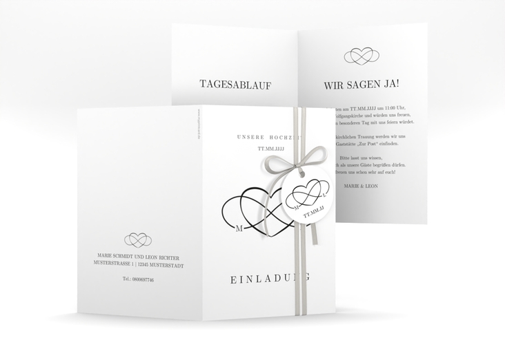 Einladungskarte Hochzeit Infinity A6 Klappkarte hoch schwarz hochglanz