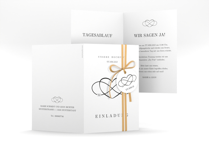 Einladungskarte Hochzeit Infinity A6 Klappkarte hoch schwarz hochglanz