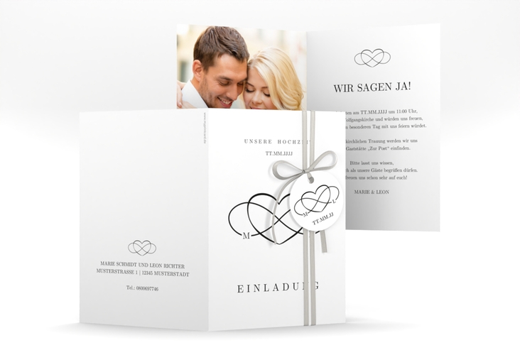 Einladungskarte Hochzeit Infinity A6 Klappkarte hoch schwarz