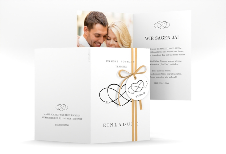 Einladungskarte Hochzeit Infinity A6 Klappkarte hoch schwarz