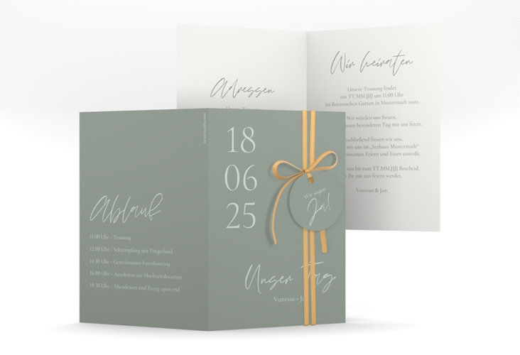 Einladungskarte Hochzeit Day A6 Klappkarte hoch gruen mit Datum im minimalistischen Design