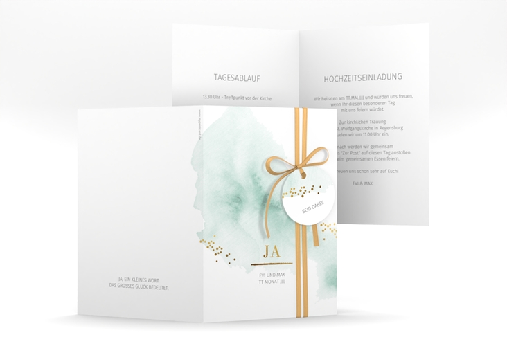 Einladungskarte Hochzeit Pastell A6 Klappkarte hoch mint