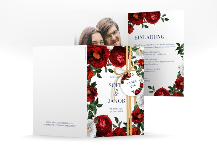 Einladungskarte Hochzeit Florista A6 Klappkarte hoch weiss hochglanz