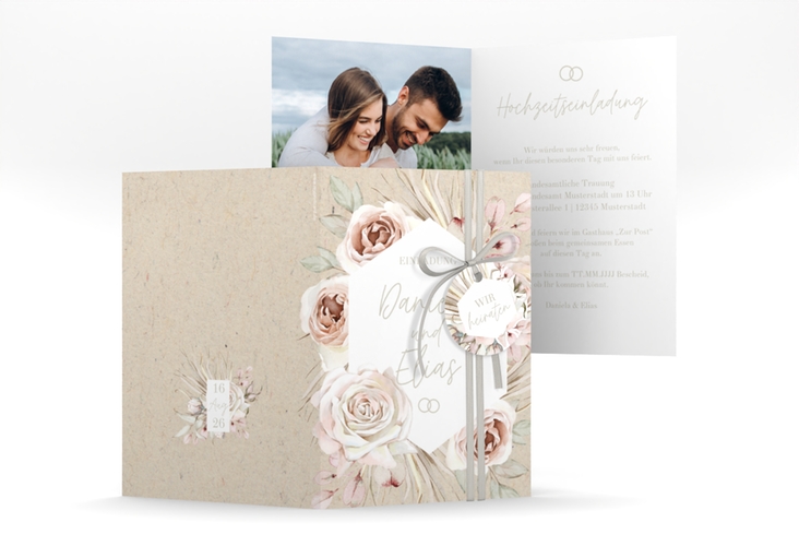 Einladungskarte Hochzeit Bohorose A6 Klappkarte hoch