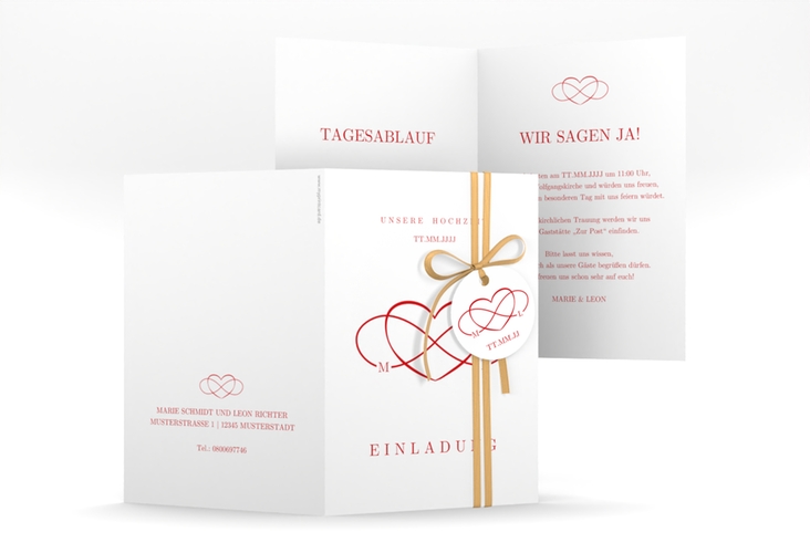 Einladungskarte Hochzeit Infinity A6 Klappkarte hoch rot