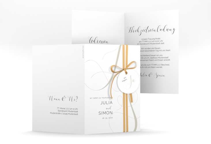 Hochzeitseinladung Eheschließung A6 Klappkarte hoch weiss mit Gräsern und Trockenblumen für Boho-Hochzeit