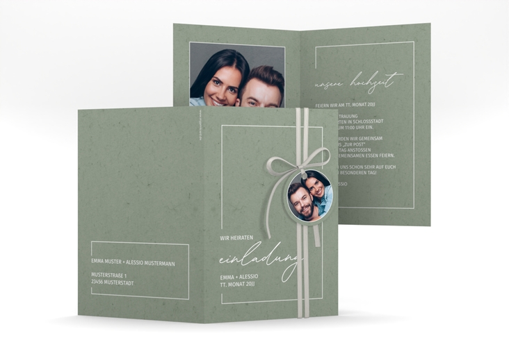 Einladungskarte Hochzeit Simple Line A6 Klappkarte hoch gruen