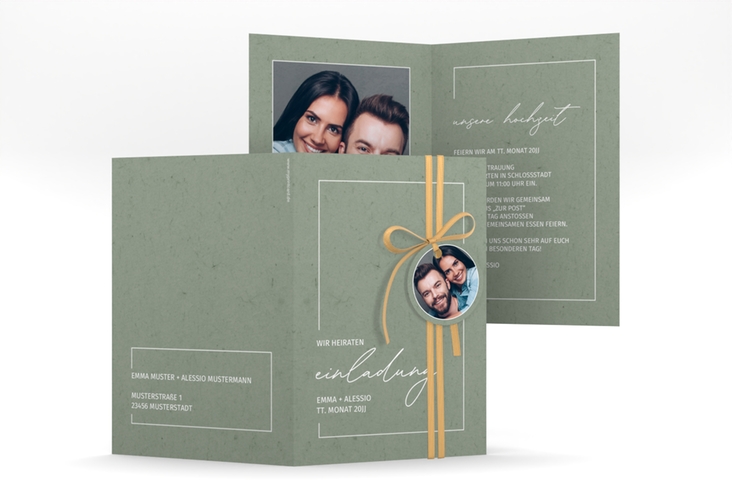 Einladungskarte Hochzeit Simple Line A6 Klappkarte hoch gruen