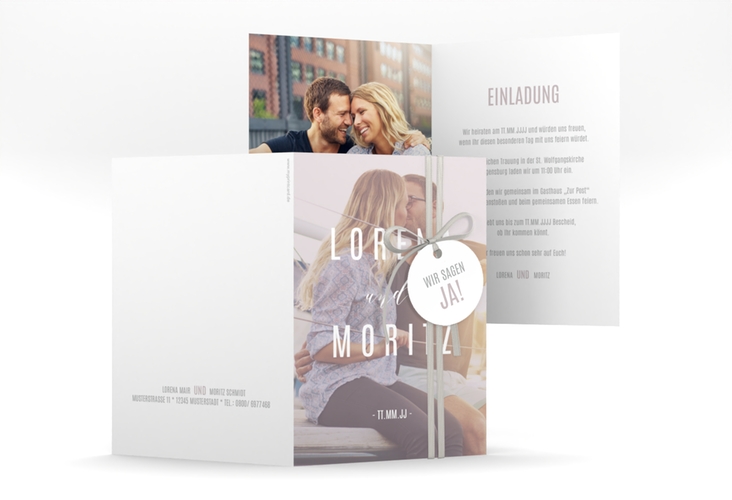 Einladungskarte Hochzeit Memory A6 Klappkarte hoch grau