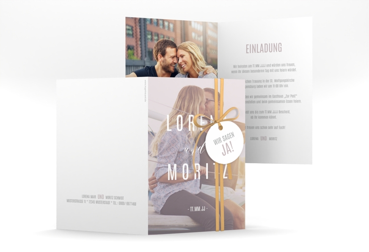 Einladungskarte Hochzeit Memory A6 Klappkarte hoch grau