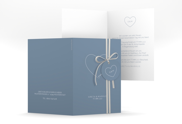 Einladungskarte Hochzeit Lebenstraum A6 Klappkarte hoch blau hochglanz