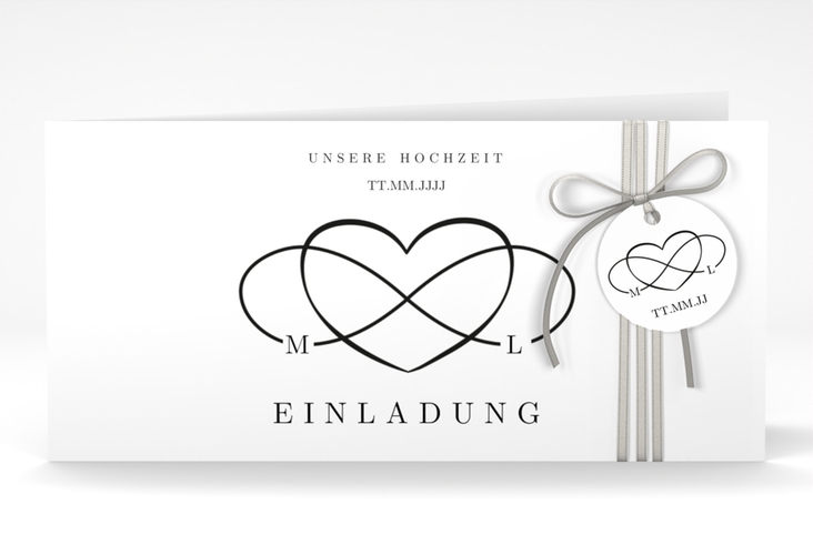 Hochzeitseinladung Infinity lange Klappkarte quer schwarz