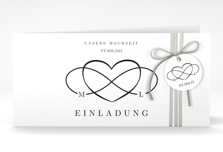 Hochzeitseinladung Infinity lange Klappkarte quer schwarz