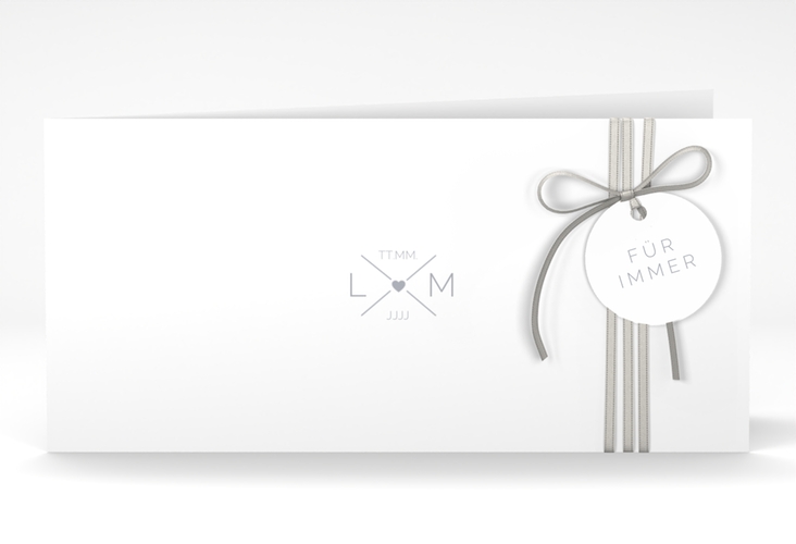 Hochzeitseinladung Initials lange Klappkarte quer grau mit Initialen im minimalistischen Design
