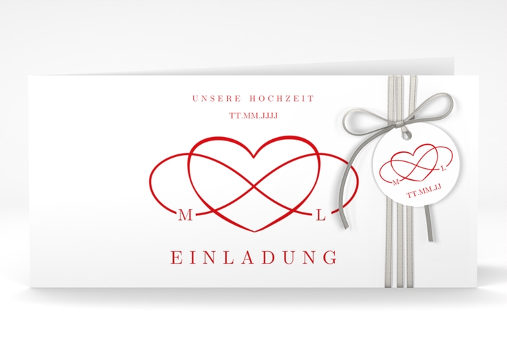 Hochzeitseinladung Infinity lange Klappkarte quer rot