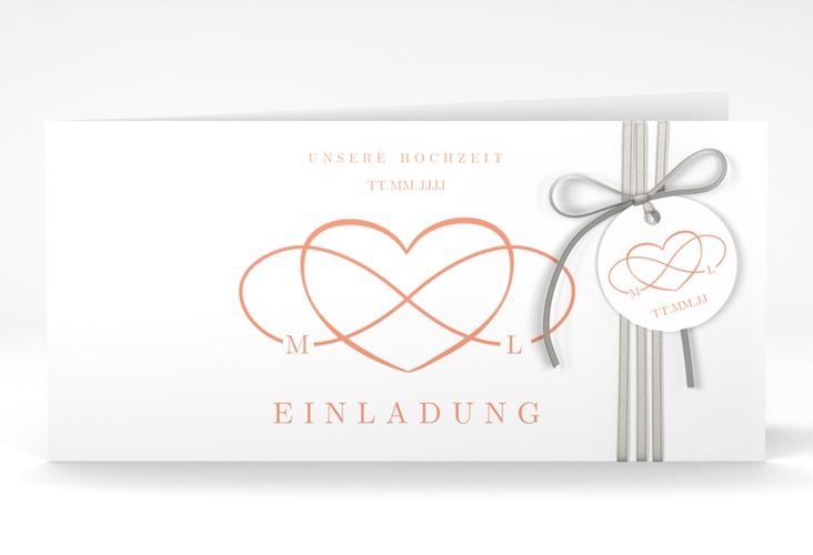 Hochzeitseinladung Infinity lange Klappkarte quer apricot