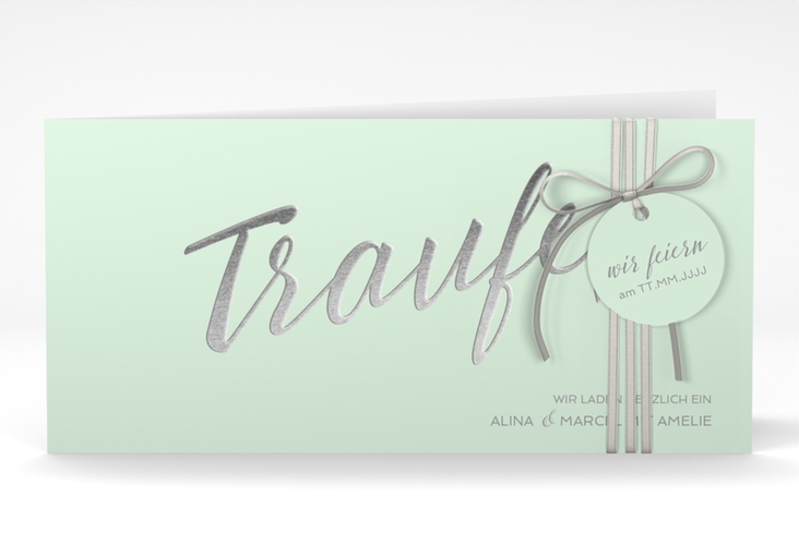Hochzeitseinladung Traufe lange Klappkarte quer mint hochglanz