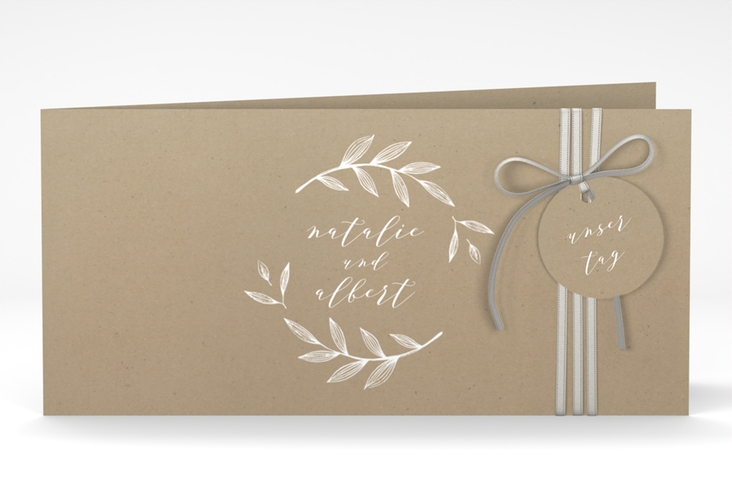 Hochzeitseinladung Naturelove lange Klappkarte quer weiss hochglanz