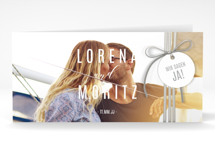 Hochzeitseinladung Memory lange Klappkarte quer