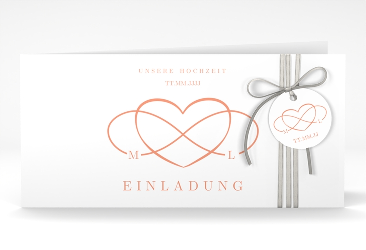 Hochzeitseinladung Infinity lange Klappkarte quer apricot