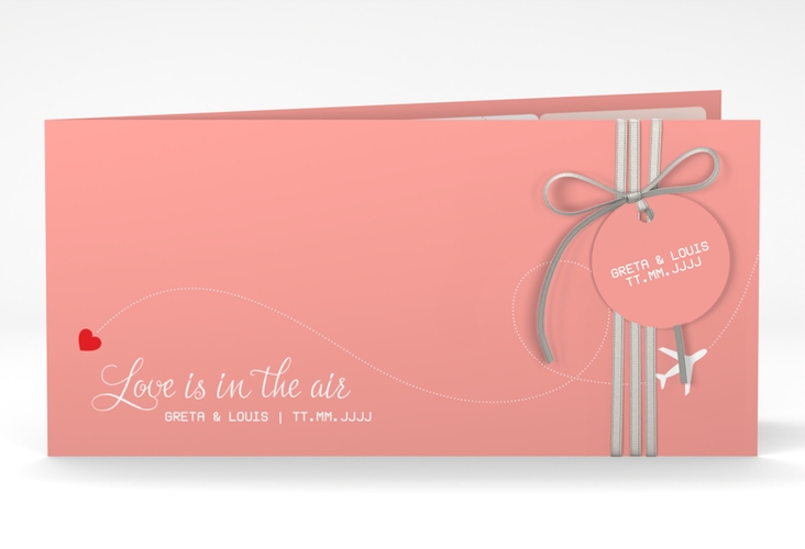 Hochzeitseinladung Weddingpass lange Klappkarte quer rosa