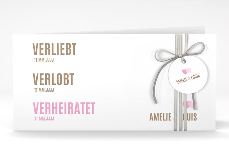 Hochzeitseinladung Couple lange Klappkarte quer rosa
