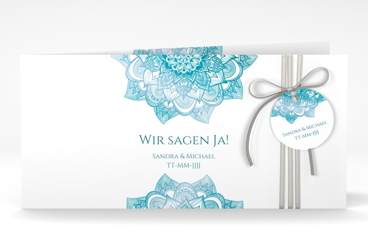 Hochzeitseinladung Delight lange Klappkarte quer tuerkis