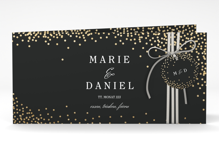 Hochzeitseinladung Glitter lange Klappkarte quer schwarz hochglanz