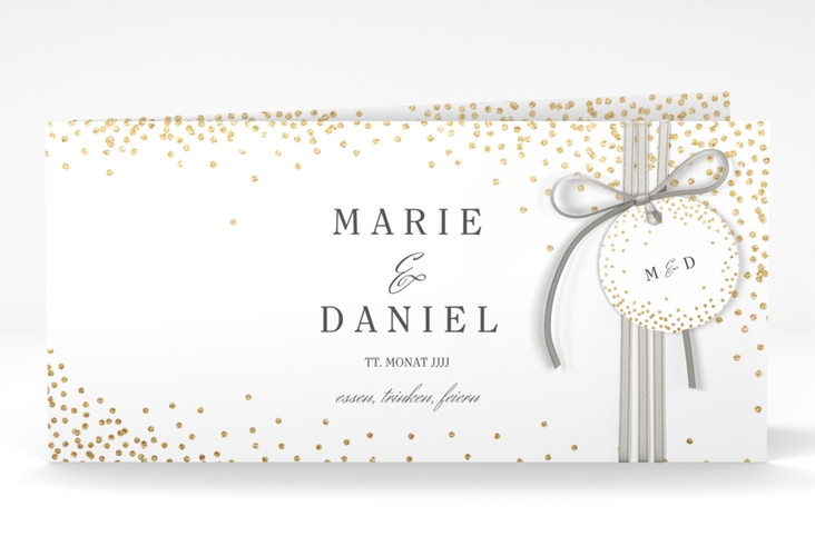 Hochzeitseinladung Glitter lange Klappkarte quer weiss hochglanz