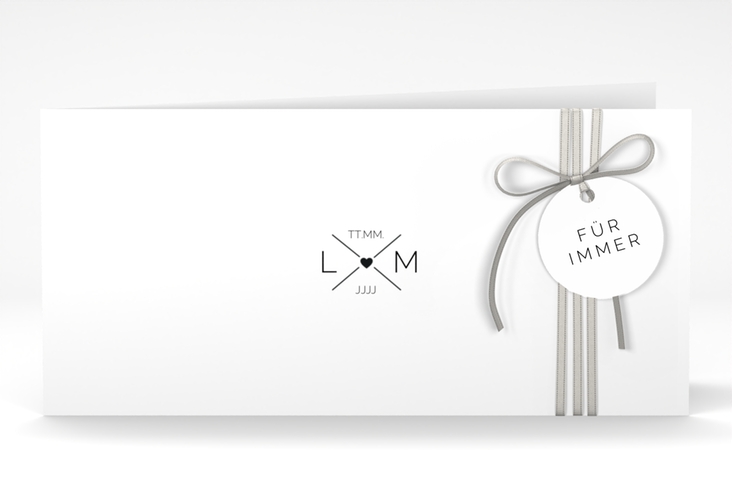 Hochzeitseinladung Initials lange Klappkarte quer hochglanz mit Initialen im minimalistischen Design